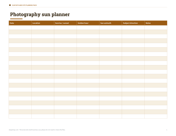 Preview of Printable Photography Sun Planner
