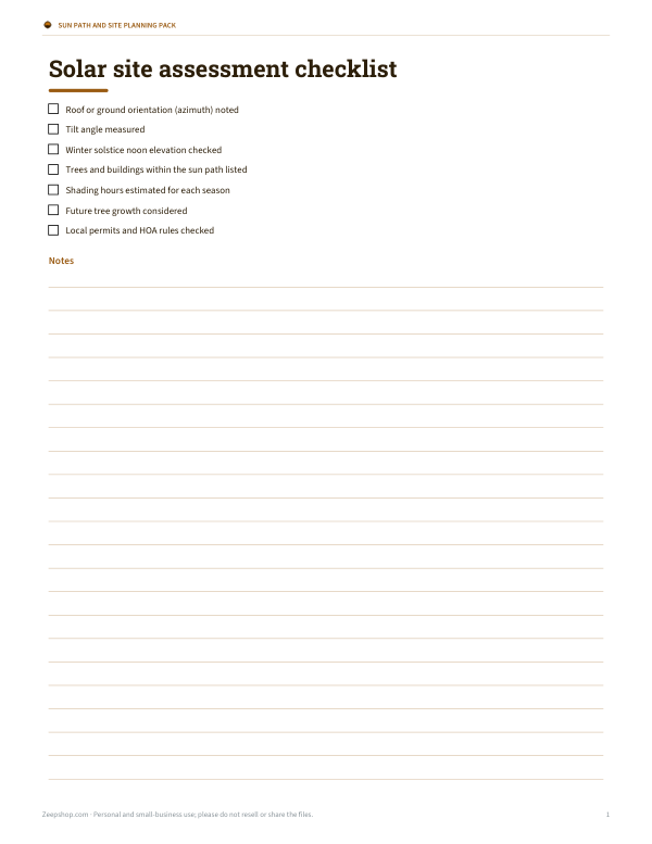 Preview of Printable Solar Site Assessment Checklist